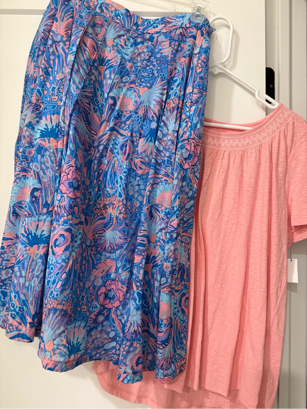 Blue & Pink Floral Midi  Skirt and top 2 piece outfit
